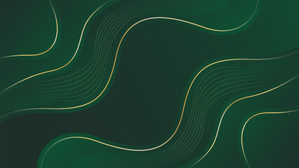 Abstract emerald green luxury wave background with gold lines. Elegant modern wallpaper. Suitable for templates, banners, cards, sales, ads, events, awards, web and pages