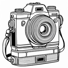 A Line art  camera with a large lens, For Child Book art.