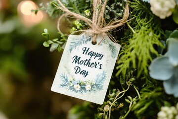Mothers Day Gift Tag Among Lush Green Plants