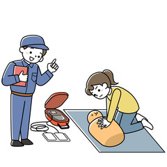 救命講習をうける女性