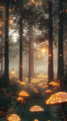 Enchanted Forest with Glowing Mushrooms and Mystical Atmosphere