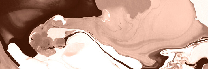 The texture of marble. Abstract background, made in the technique of fluid art. Demonstrating the colors of 2025 - Mocha Mousse