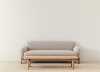 Modern Minimalist Living Room with Sofa and Wooden Coffee Table