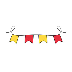 A red, yellow, and orange banner with a white background
