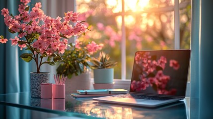 Modern Home Office with Floral Accents