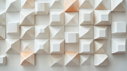 Obraz premium Minimalist 3D cubes arranged in pattern on white background create serene atmosphere