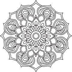 Fototapeta premium Outline Mandala for Coloring Book Page. Oriental Mandala vector. Mandala Coloring book line art vector illustration. Vector abstract mandala pattern.