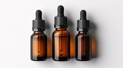 Naklejka premium Amber Dropper Bottles on White Background