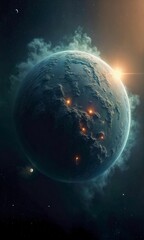 Distant Alien Planet with Glowing Atmosphere in Space
