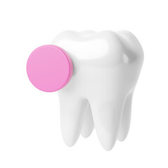 White tooth with a pink round frame. 3d render. isolated on white