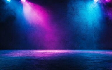 Fototapeta premium Neon Stage Lighting, Empty Concrete Studio Background