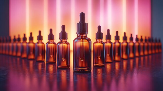 Modern Amber Bottles Arrangement on Display