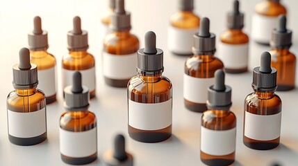 Symmetrical Arrangement of Amber Dropper Bottles