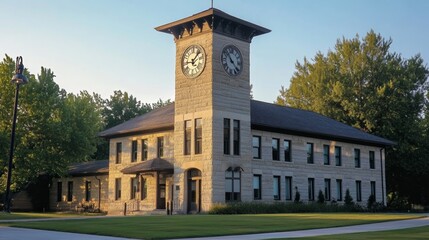 Courthouse building exterior with classical architecture, symbolizing justice and order in society. Timeless design reflecting the importance of legal systems and civic responsibility.
