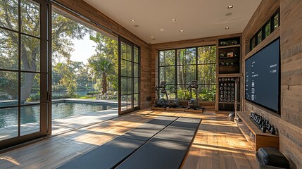 Fototapeta premium Modern Home Gym with Smart Equipment and Natural Light