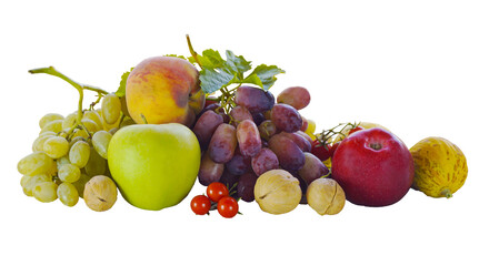 Grapes and other fruits on a white background
