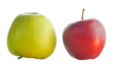 red and blue apples on a white background