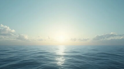Obraz premium Serene Ocean Sunset: 3D Render of a Calm Evening Seascape. AI Generated