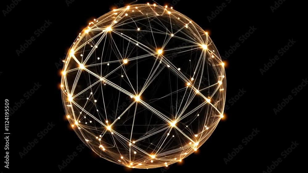 Poster abstract global communication network design with geometric patterns and illuminated nodes,