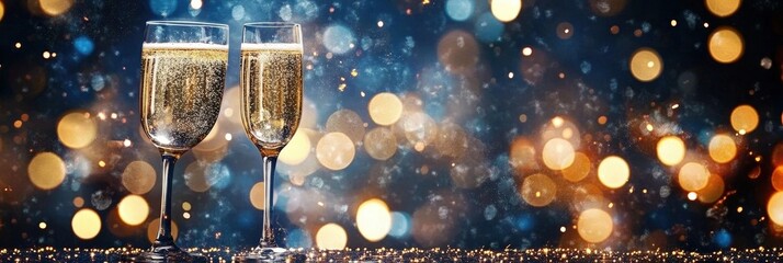 Sparkling Champagne Toast with Bokeh Background for New Year's Eve Celebration and Festive Occasions with Glasses of Bubbly