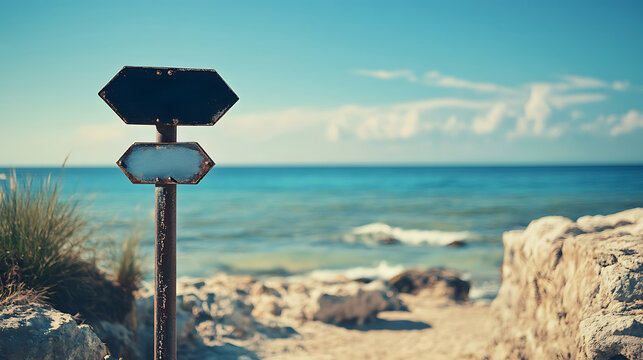 Coastal Greek Signpost: Summer Day in Crete, Indicating Furtutittir & Sissthre. AI Generated