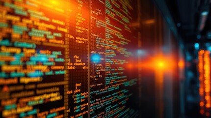 Abstract digital code displayed on a screen, showcasing programming and technology.
