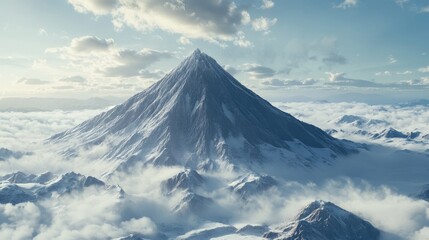 Majestic Mountain Peak Surrounded by Clouds and Stunning Sky