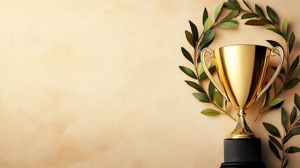 Elegant Gold Trophy Surrounded by Laurel Wreath