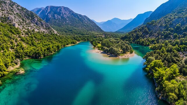 Stunning Aerial View of Lake Kourna, Crete, Greece: A Summer Day in Paradise. AI Generated