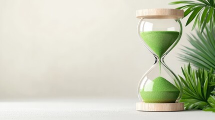 Green Sand Hourglass with Soft Background