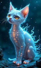 Enchanted White Cat with Magical Glow