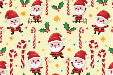 A candy cane-themed Christmas pattern with bold red and white striped designs, paired with peppermint swirls and festive bows..