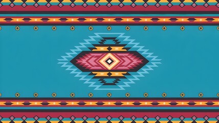 Aztec Tribal Pattern with Sunbursts and Diamonds