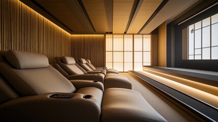 Fototapeta premium A contemporary Japanese home office with a minimalist desk 
