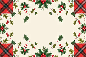 Fototapeta premium A holly and berry Christmas pattern with seamless clusters of lush green leaves and bright red berries, perfect for festive decor..