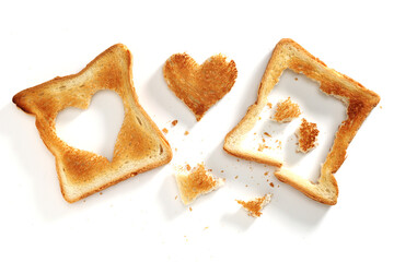 Toasted bread with cut out heart-shaped slice