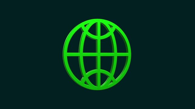 A detailed 3D globe icon featuring a spherical design with textured continents and rotating axes. It has vibrant colors, soft shadows, and a smooth, polished surface, symbolizing global connectivity.