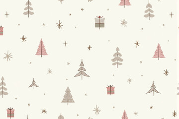 A cozy snow-themed Christmas pattern showcasing intricate snowflakes, soft winter tones, and snowy trees for a warm, festive design..