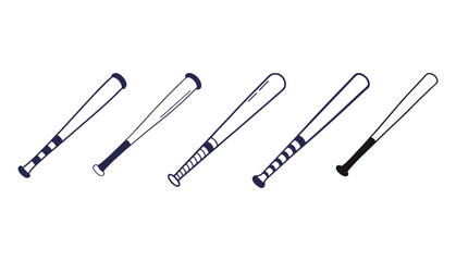 Baseball Bat Clip Art Illustration Vector Bundle Set, Professional Baseball Bat Sport Isolated Equipment Element, Baseball Exercise Champion Abstract Baseball Outline Icon Symbol Vector Silhouette Set