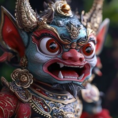 Fototapeta premium Mythical Thai demon statue with intricate detailing, handcrafted cultural art, symbolic dioramas from Asia