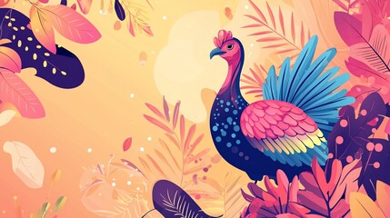 Naklejka premium Colorful bird amidst vibrant tropical foliage.