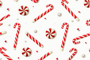 A cheerful Christmas pattern featuring colorful ornaments, candy canes, holly, and stars, arranged in vibrant and festive holiday colors..