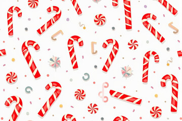 A cheerful Christmas pattern featuring colorful ornaments, candy canes, holly, and stars, arranged in vibrant and festive holiday colors..