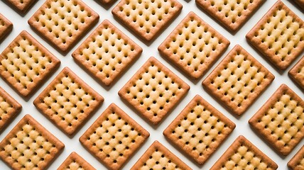 Stack of crackers on white background with shadow from the window.