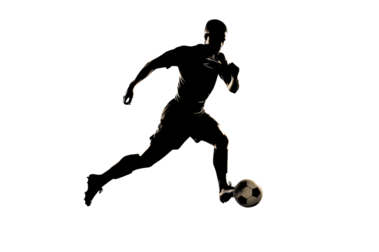 Silhouette of soccer player with ball isolated on transparent background. Generative ai - Powered by Adobe