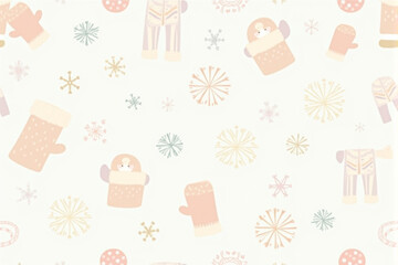 A cozy snow-themed Christmas pattern showcasing intricate snowflakes, soft winter tones, and snowy trees for a warm, festive design..