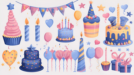 Bakery Baking Cakes Isometric Vector Set birthday party elements Set of birthday party elements, Generative AI

