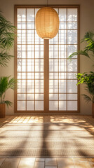 Serene indoor space with natural light and plants creating a calming atmosphere