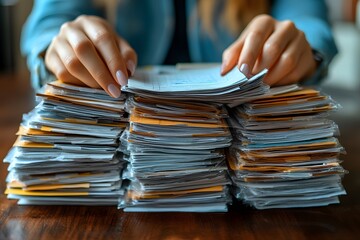  Hands sorting through file folders containing personal finance documents 