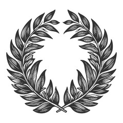 Obraz premium laurel wreath, symbolizing victory and honor, depicted in a detailed engraving style sketch engraving generative ai vector illustration. Scratch board imitation. Black and white image.